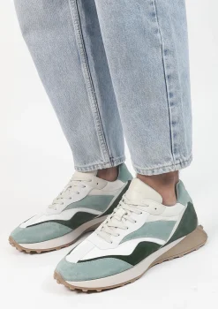 Groene Leren Sneakers Met Suede Details^Sacha New