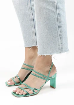 Groene Metallic Hak Sandalen Met Bandjes^Sacha Online