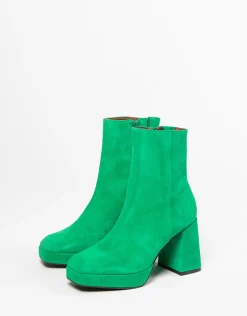 Groene Suede Enkellaarsjes Met Blokhak^Sacha Best Sale