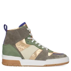 Halfhoge Groene Sneakers Met Metallic En Paarse Details^Sacha Store