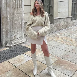 Hoge Off White Leren Cowboylaarzen^Sacha Online