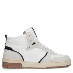Hoge Witte Leren Sneakers Met Bruine Zool^Sacha Store