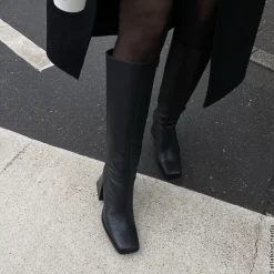 Hoge Zwarte Leren Laarzen Met Blokhak^Sacha Hot