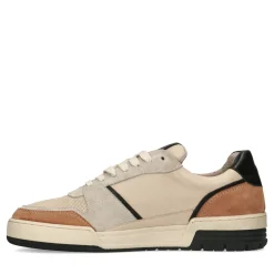 Lage Beige Leren Sneakers Met Zwarte Zool^Sacha Shop