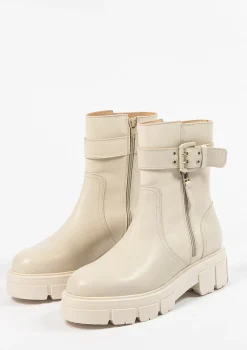 Latte Leren Enkellaarsjes Met Gesp^Sacha Store