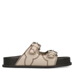 Leren Latte Slippers Met Sierstiksels^Sacha Store