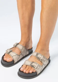 Leren Latte Slippers Met Sierstiksels^Sacha Store