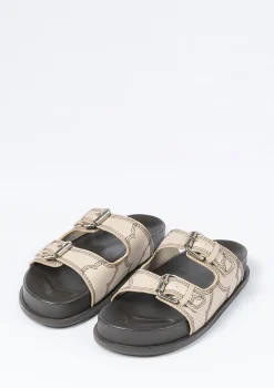 Leren Latte Slippers Met Sierstiksels^Sacha Store