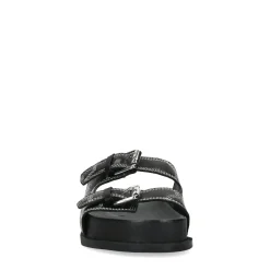 Leren Zwarte Slippers Met Sierstiksels^Sacha Shop