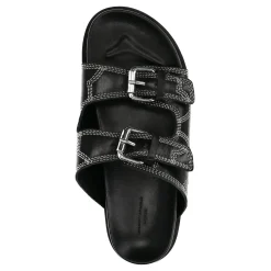 Leren Zwarte Slippers Met Sierstiksels^Sacha Shop