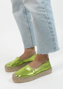 Metallic Groene Leren Espadrilles^Sacha Best Sale