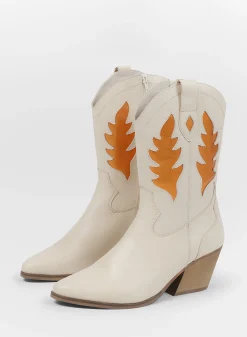 Off White Cowboy Enkellaarsjes Met Metallic Oranje Details^Sacha Cheap