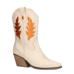 Off White Cowboy Enkellaarsjes Met Metallic Oranje Details^Sacha Cheap