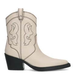 Off White Leren Cowboylaarzen Met Zwarte Sierstiksels^Sacha New