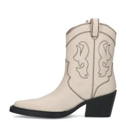 Off White Leren Cowboylaarzen Met Zwarte Sierstiksels^Sacha New