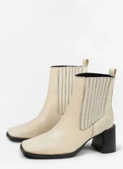 Off White Leren Enkellaarsjes Met Blokhak^Sacha Online