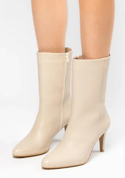 Off White Leren Enkellaarsjes Met Naaldhak^Sacha Clearance