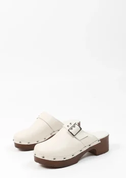 Off White Leren Muiltjes Met Houten Hak^Sacha New