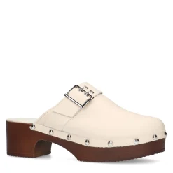 Off White Leren Muiltjes Met Houten Hak^Sacha New