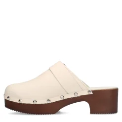 Off White Leren Muiltjes Met Houten Hak^Sacha New
