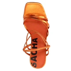 Oranje Metallic Hak Sandalen Met Bandjes^Sacha Hot