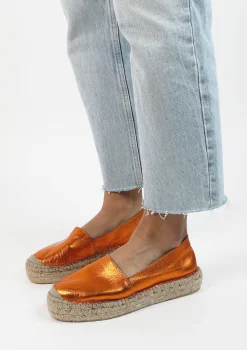 Oranje Metallic Leren Espadrilles^Sacha Cheap
