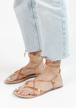 Oranje Metallic Leren Sandalen^Sacha New