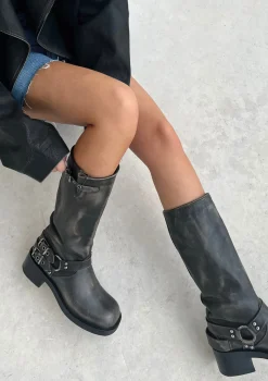 Pre-Order - Greywashed Buckle Biker Boots^Sacha Flash Sale