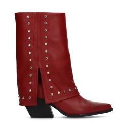 Rode Leren Laarzen Met Zilverkleurige Studs^Sacha Sale