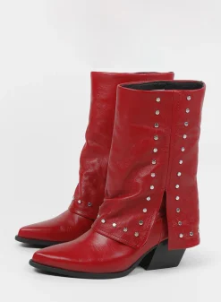 Rode Leren Laarzen Met Zilverkleurige Studs^Sacha Sale