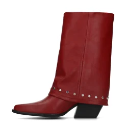 Rode Leren Laarzen Met Zilverkleurige Studs^Sacha Sale