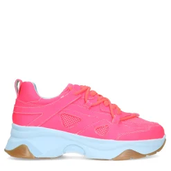 Roze Leren Platform Sneakers Met Lichtblauwe Zool^Sacha Shop