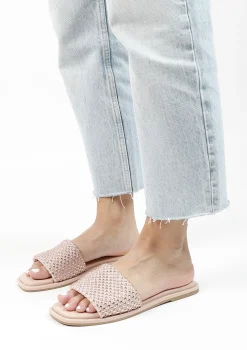 Roze Leren Slippers Met Strass Band^Sacha Shop