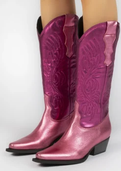 Roze Metallic Cowboylaarzen^Sacha Fashion