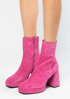 Roze Suede Enkellaarsjes Met Blokhak^Sacha Hot