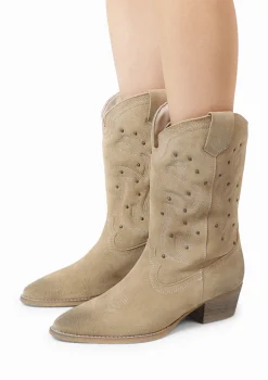 Taupe Cowboy Enkellaarsjes Met Studs^Sacha Cheap