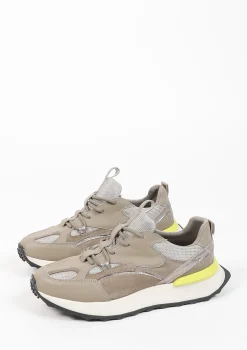 Taupe Leren Sneakers Met Limegroen Detail^Sacha Cheap