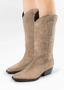 Taupe Suede Cowboylaarzen^Sacha Clearance