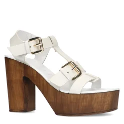 Witte Leren Sandalen Met Plateau Hak^Sacha New