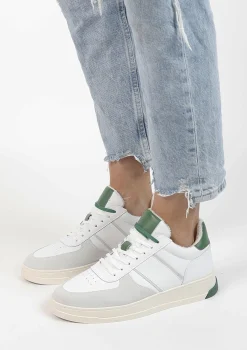 Witte Leren Sneakers Met Groene Details^Sacha Clearance