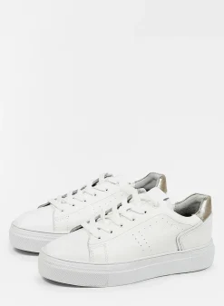 Witte Leren Sneakers Met Goudkleurig Detail^Sacha Cheap