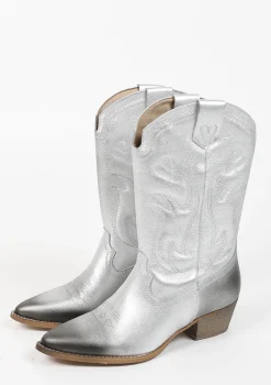 Zilveren Leren Cowboy Laarzen^Sacha Flash Sale