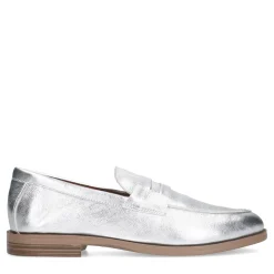 Zilveren Leren Penny Loafers^Sacha Shop