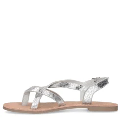 Zilveren Leren Sandalen Met Gekruiste Bandjes^Sacha Fashion