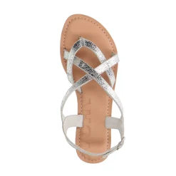 Zilveren Leren Sandalen Met Gekruiste Bandjes^Sacha Fashion