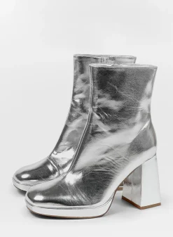 Zilveren Metallic Enkellaarsjes Met Hak^Sacha Store