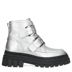 Zilverkleurige Biker Boots Met Gespen^Sacha Fashion
