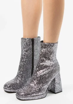 Zilverkleurige Glitter Enkelboots Met Hak^Sacha New