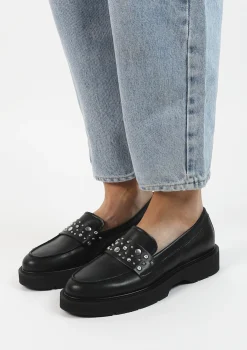 Zwarte Chunky Loafers Met Zilverkleurige Studs^Sacha Fashion