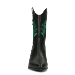Zwarte Cowboy Enkellaarsjes Met Metallic Groene Details^Sacha Best
